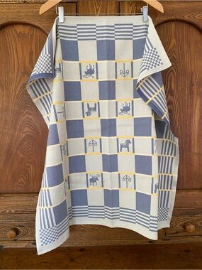 Ekelund Swedish woven square tablecloth blue yellow moose horse wreath Sweden
